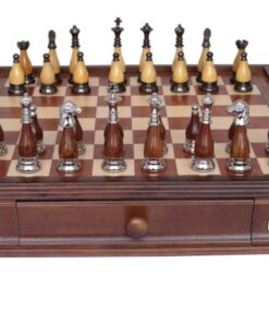 Dal Rossi Italy Staunton Metal/Wood Chess Set with Drawers 16"