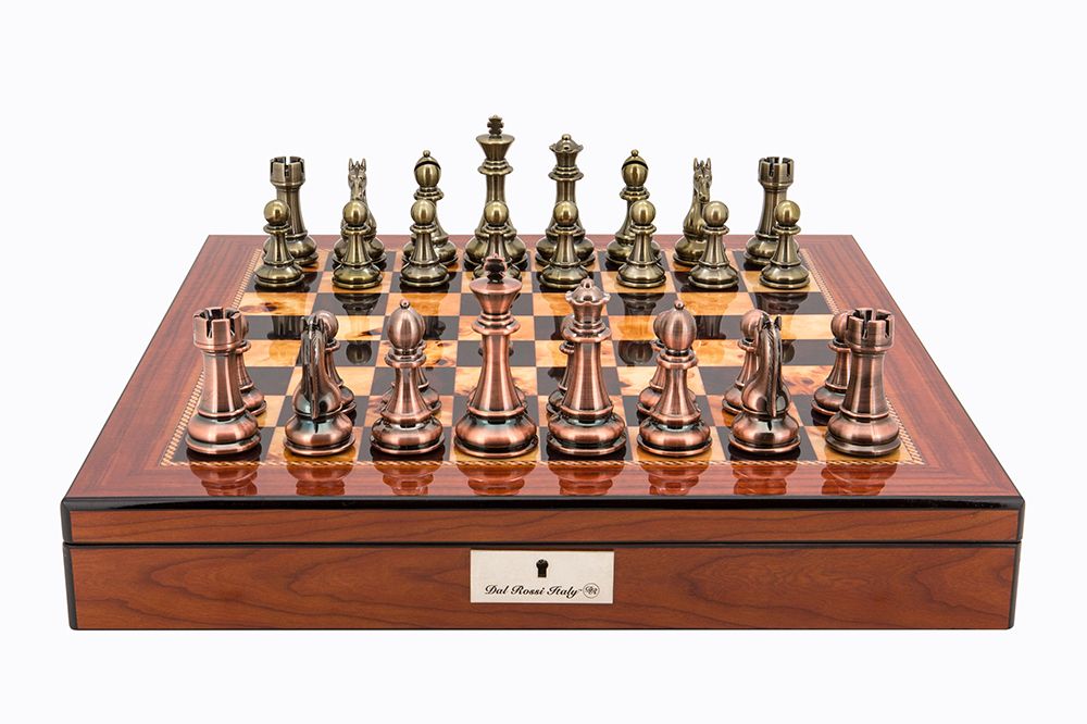 Dal Rossi Italy Copper/Bronze Chess Set on Chess Box 20? with compartments