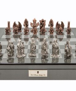 Dal Rossi Italy Evil Ring Metal Chess Set on Carbon Fibre Shiny Finish Chess Box 20? with compartments
