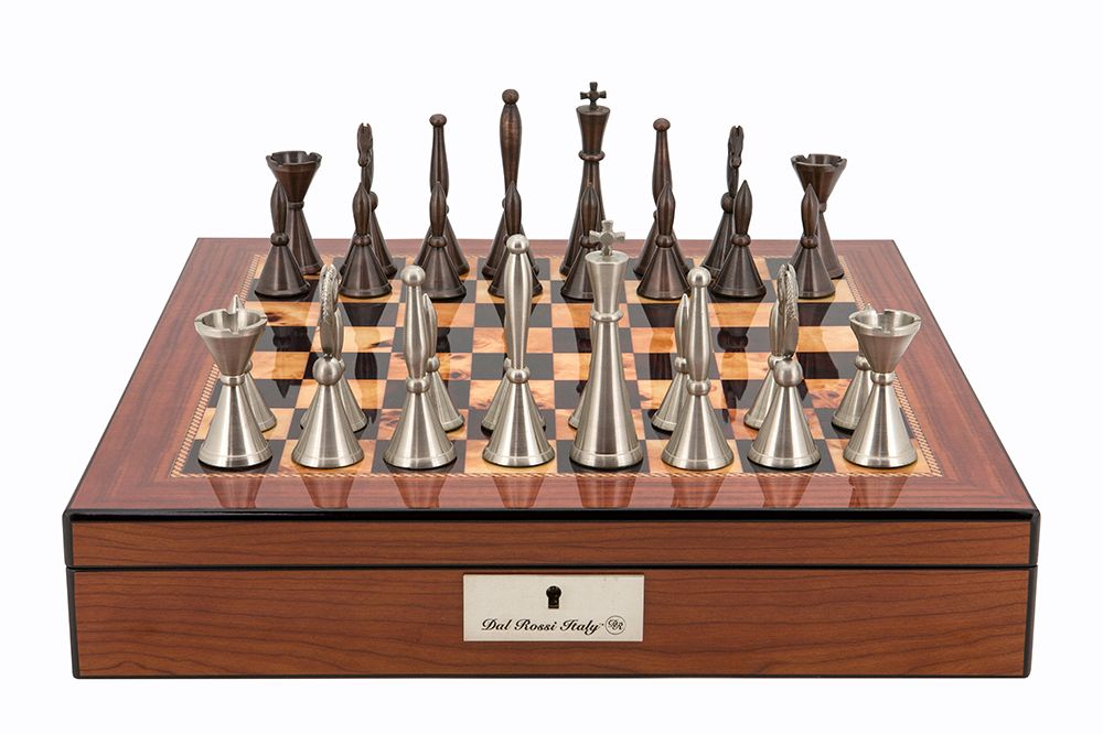 Dal Rossi Chess set Staunton Metal Walnut Finish Chess Box 16? with compartments