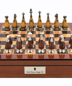 Dal Rossi Staunton Metal Wood Chess set Walnut Finish Chess Box 16? with compartments
