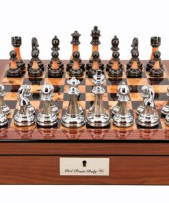 Dal Rossi Metal / Marble Finish Chess set Walnut Finish Chess Box 16? with compartments