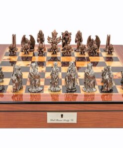 Dal Rossi Italy Evil Ring Metal Chess Set on Walnut Shiny Finish Chess Box 20" with compartments
