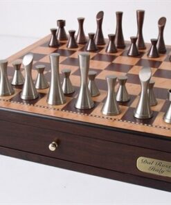 Dal Rossi Italy Contemporary Metal Chess Set on Chess Box 18" with drawers