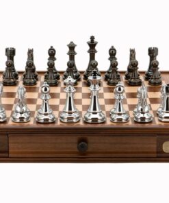 Dal Rossi Italy Chess Set 20", With Titanium Black & Silver Weighted Chess Pieces 101mm pieces