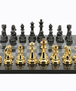 Dal Rossi Italy Gold / Titanium Chess Set on Carbon Fibre Finish Chess Board 50cm