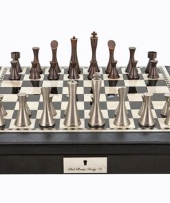 Dal Rossi Italy Brown PU Leather Bevelled Edge chess box with compartments 18"