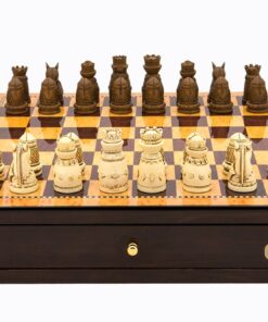 Dal Rossi Italy Walnut Finish chess box with compartments 18" with Medieval Resin Chessmen