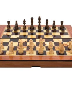 Dal Rossi Walnut Shiny Finish Folding Chess Set, 16"