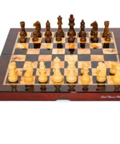 Dal Rossi Mahogany Finish Folding Chess Set, 16"