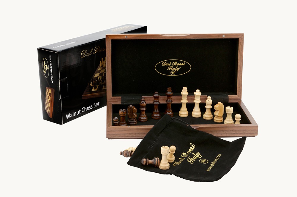 Dal Rossi Chess Set, folding, walnut inlaid, 12" - Image 2