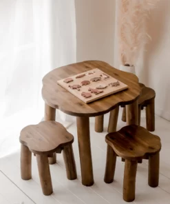 Hardwood Tree Table and 3 Stools Set
