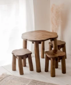 Alternative view of Hardwood Tree Table and 3 Stools Set