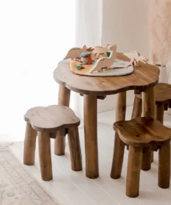 Alternative view of Hardwood Tree Table and 3 Stools Set
